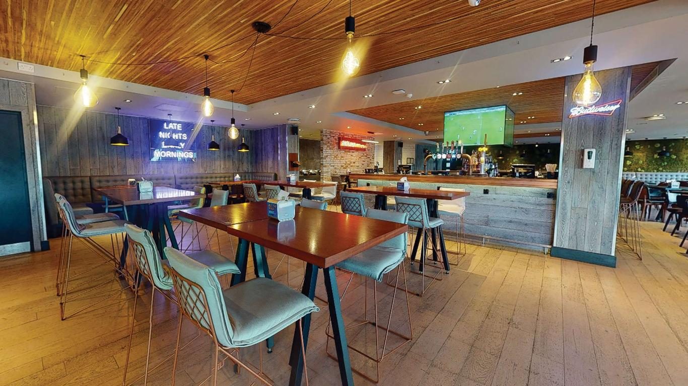 Interior of a restaurant and bar prepared for service