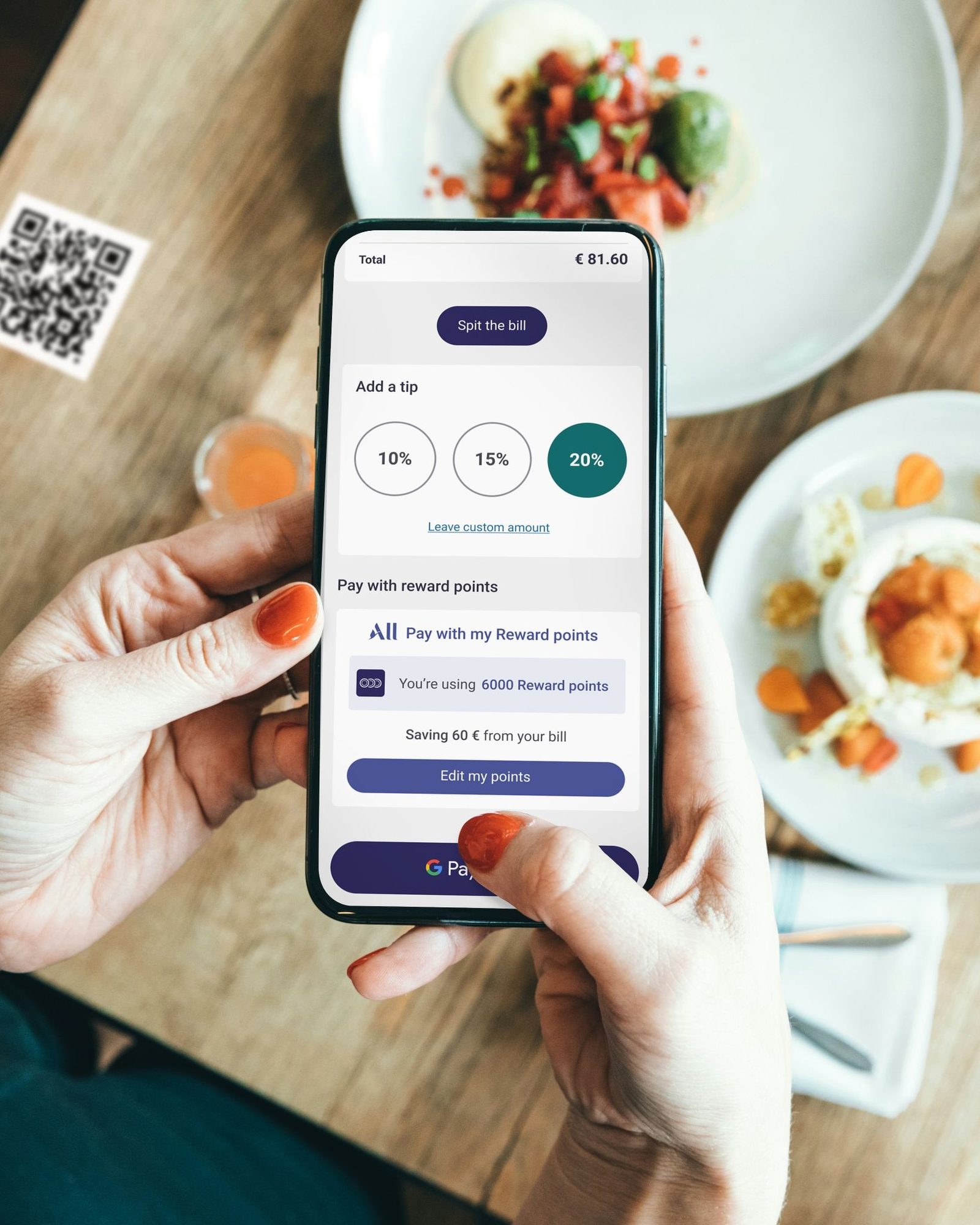 Guest placing an order from a mobile phone at a hospitality venue
